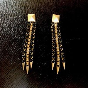 Long Fashionable Gold & Black Earrings